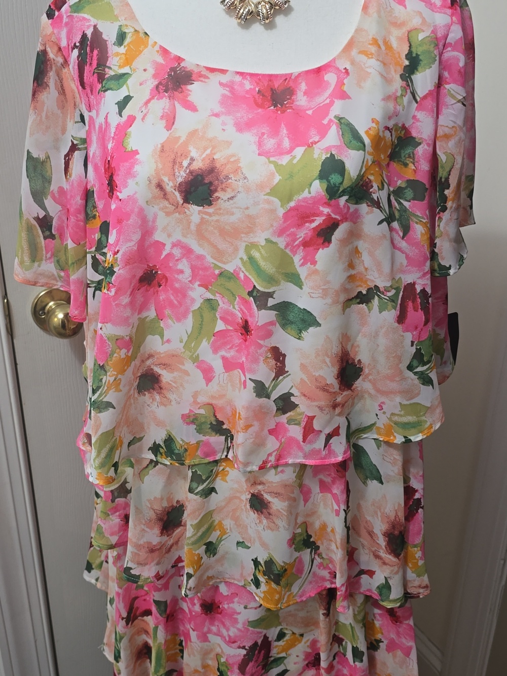 JH BRAND WOMEN'S PLUS SIZE PINK FLORAL LAYERED RUFFLES DRESS PLUS SIZE 2X